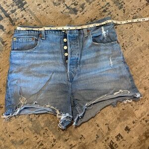 Levi's High-Waist Distressed Light Blue Denim Shorts